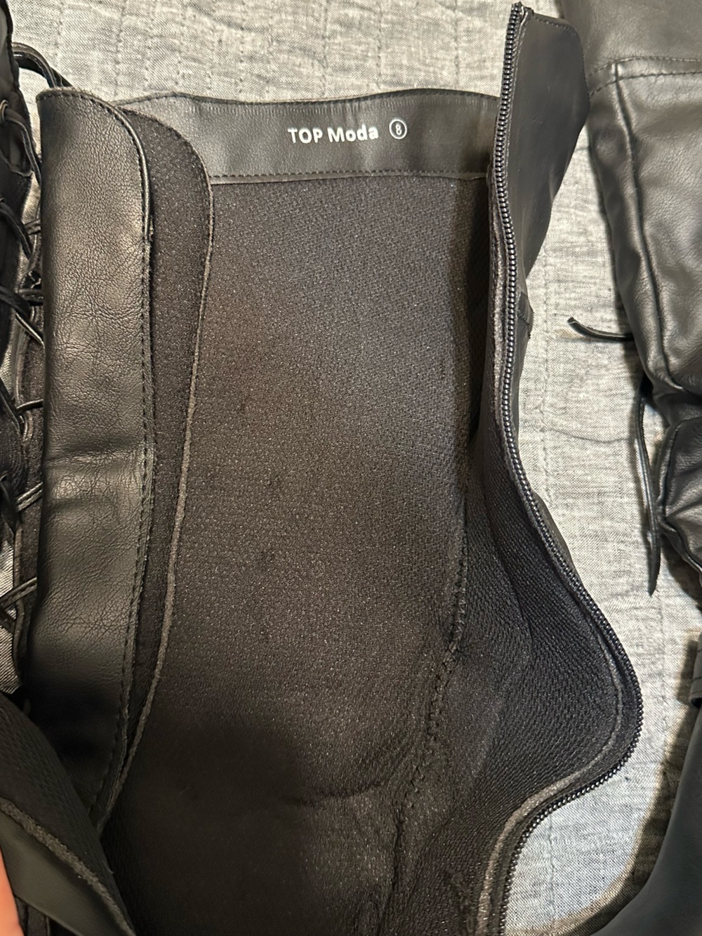 Black Zip and Lace-Up Knee-High Heeled Boots - Picture 3 of 6